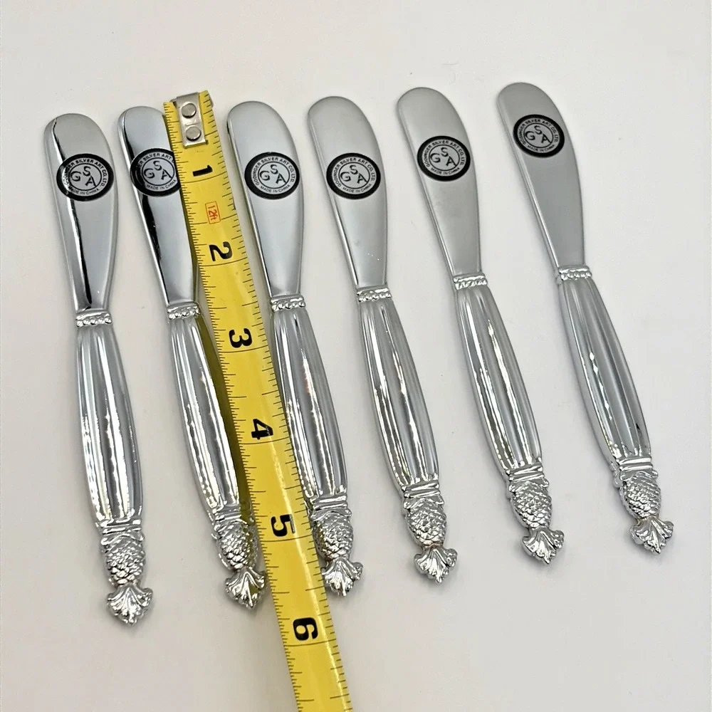 Godinger‎ Pineapple Silverplate Set of 6 Pate Spreaders Butter Cheese